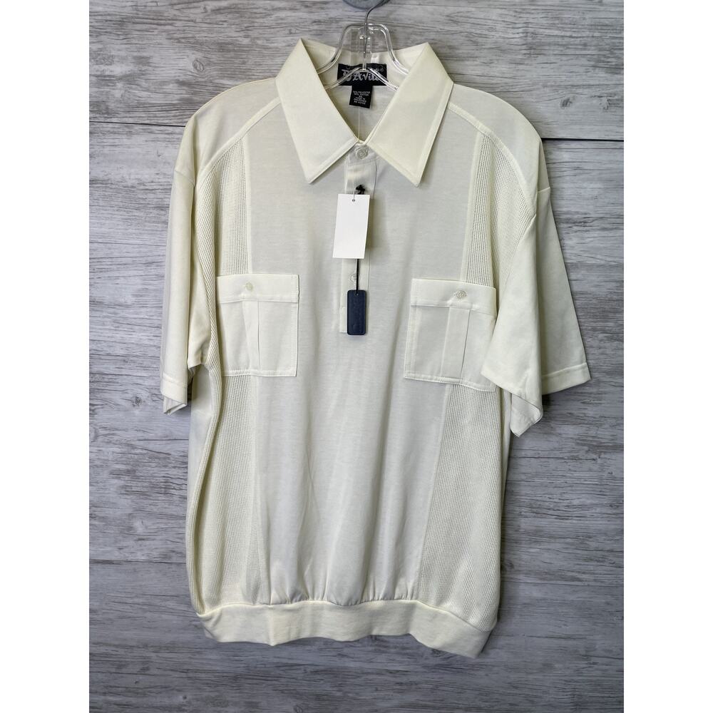 Vintage D’Avila‎ Shirt Mens XL Natural Cream Short Sleeve Two Chest Pockets Knit